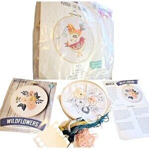 Set of 2 Embroidery Kit 6" Wildflowers and Birds Cottagecore Craft